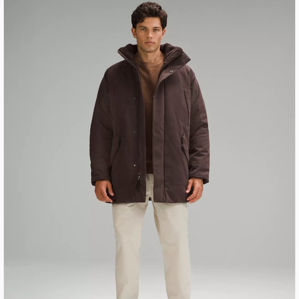 NWT Lululemon Men's Fleece-Lined Insulated Coat, Size Medium, Espresso
